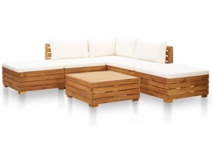 Conjunto de Jardim  Lounge (Branco - Madeira de Acácia - 68x68x60 cm - 6 Peças)