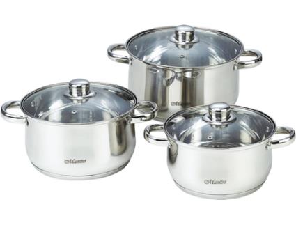 Trem Cozinha Indução Aço Inoxidável 6 Peças  Tampas Vidro Temperado 