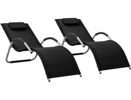 Conjunto de 2 Espreguiçadeiras  310517 Preto (Tela - 159 x 62 x 67 cm)