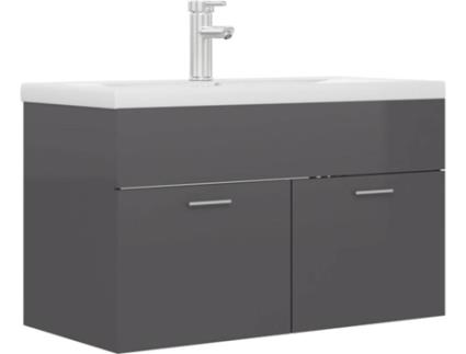 Armário + Lavatório Embutido  3071287 (Cinzento Brilhante - Aglomerado de Madeira - 80x38.5x46 cm)