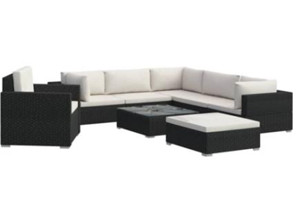 Conjunto de Jardim  Lounge 46766 (Preto - Rattan Vime - 74x74x26 cm - 8 Peças)