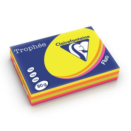 Papel Cópia, Laser e Jato de Tinta Trophée, A4, 80 g/m², Cores Sortidas Fluorescentes, Resma de 500 Folhas