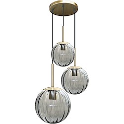 Candeeiro de teto suspenso BOLA DE VIDRO E27 3 LUZES FUMADA