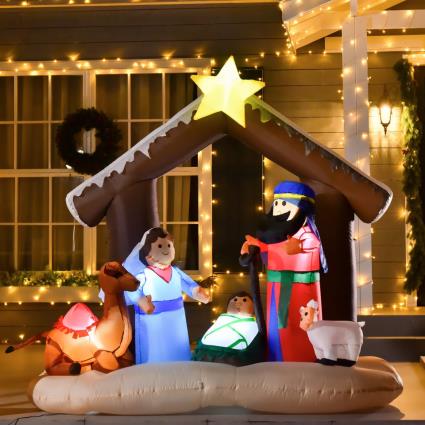 HOMCOM Decoração Inflável de Natal 183cm com Luzes LED Inclui Inflador Nascimento de Jesús para Festas Jardim Exterior 201x100x186cm Multicor