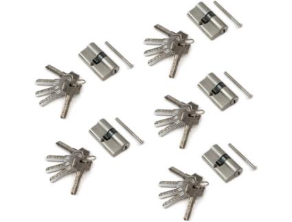 Cilindro Da Fechadura Tipo Pêra para Porta, , 30+30 Mm, Came Longo, 5 Chaves, Alumínio, Níquel , 5 Sets.