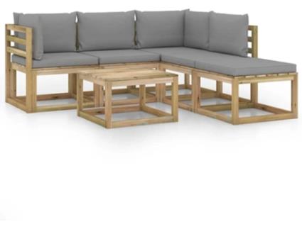 Conjunto de Jardim  com Almofadas e Repousa-pés (Castanho - Madeira - 64x64x70 cm)