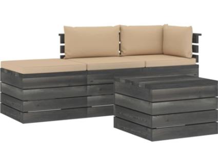 Conjunto de Jardim  de Paletes com Almofadas (Bege - Madeira - 60x65x71,5 cm)
