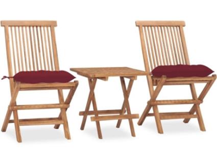 Conjunto de Jantar Exterior  Dobrável com Almofadas (Vermelho - Teca - 50x50 cm)