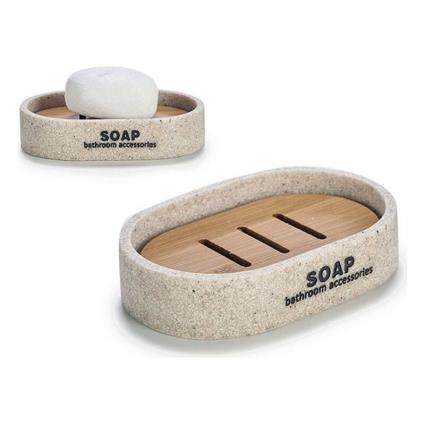 Saboneteira Creme Resina Bambu (8 x 2,5 x 12,5 cm)