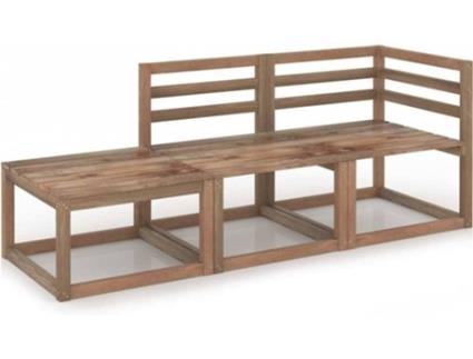 Conjunto de Jardim  com Almofadas e Repousa-pés (Castanho - Madeira - 60x60x36,5 cm)