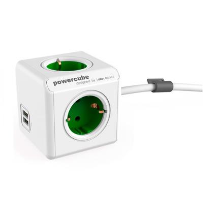 Powercube Extended USB - Unidade de Distribuição de Potência - AC 250 V - Conectores de Sa?da: 6 (usb, Pot?ncia) - 1.5 M - Verde Kelly