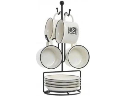 Conjunto 4 Chávenas de Café + Suporte  Frases (Grés e metal - 200 ml)
