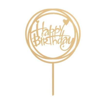 Topo De Bolo Happy Birthday Gold Script