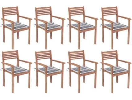 Conjunto 8 Cadeiras de Jardim  Empilháveis com Almofadas (Castanho - Madeira - 56x51x90 cm)