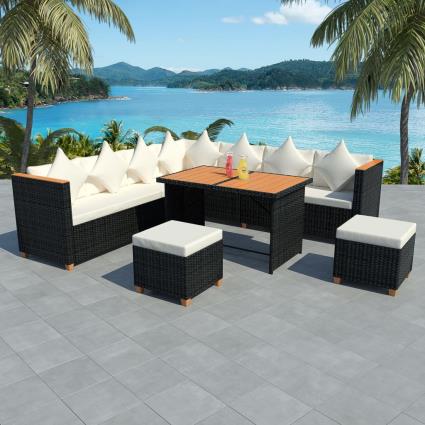 Conjunto de Jardim  Lounge 43001 (Preto - Rattan Vime - 114x60x70 cm - 7 Peças)