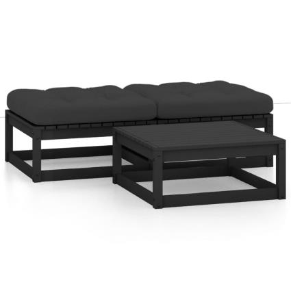 Conjunto de Jardim  com Almofadas (Preto - Madeira - 70x70x30 cm)