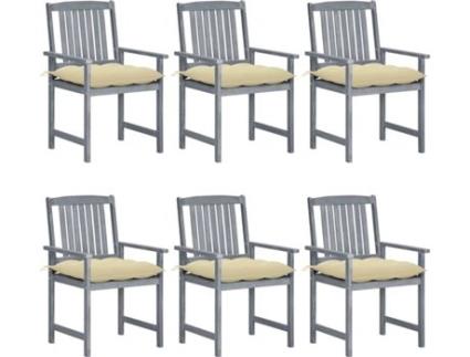 Conjunto 6 Cadeiras de Jardim  com Almofadas (Cinzento - Madeira - 61x57x92 cm)
