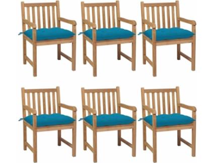 Conjunto 6 Cadeiras de Jardim  com Almofadas (Castanho - Madeira - 58x60x90 cm)