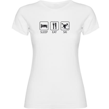 Camiseta De Manga Curta Sleep Eat And Ski S White