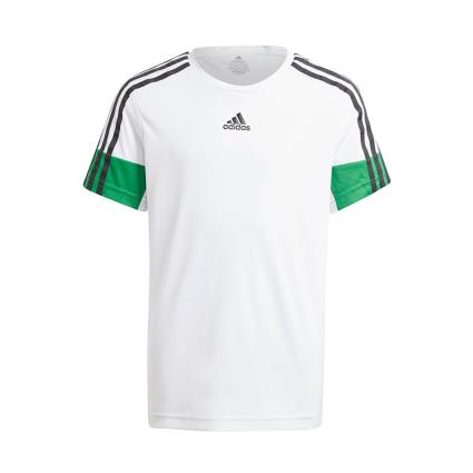 Camiseta De Manga Curta 3 Stripes Aeroready Primeblue 128 cm White / Black / Core Green