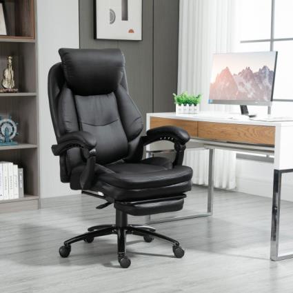 Vinsetto Cadeira de Escritório Ergonómica Cadeira de Escritório com Altura Ajustável com Encosto Inclinável em até 130° Função Basculante e Apoio para os Pés Retrátil Aço 73x66x112-118cm Preto