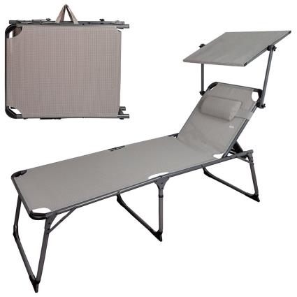Espreguiçadeira Dobrável Com Guarda-sol E Almofada One Size Grey / Black