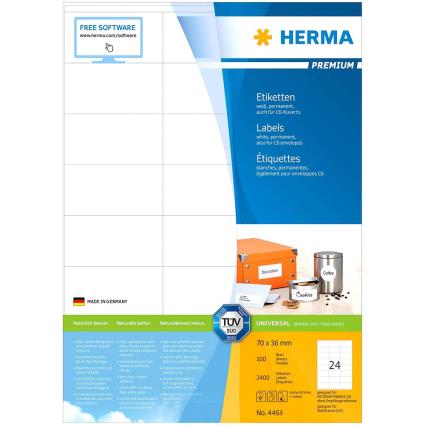 Premium Labels 70x36 Mm 100 Sheets Din A4 2400 Units One Size White