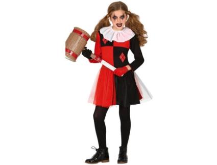Fato de Menina  Arlequina Vermelho E Preto (Tam: 7 a 9 anos)