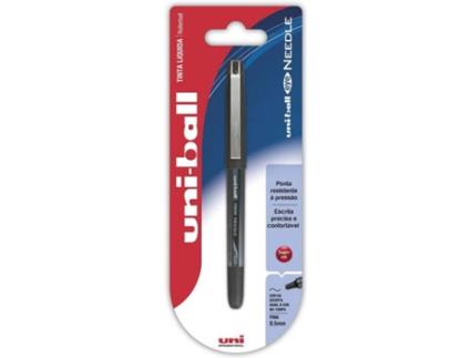 Esferográfica Eye Needle UB-185, Ponta Fina de 0,5 mm, Corpo Preto, Tinta Preta