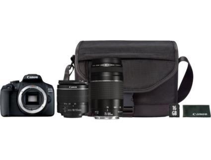 EOS 2000D + EF-S 18-55mm f/3.5-5.6 VUK + EF 75-300mm f/4-5.6 III + Bolsa + Cartão SD 16GB