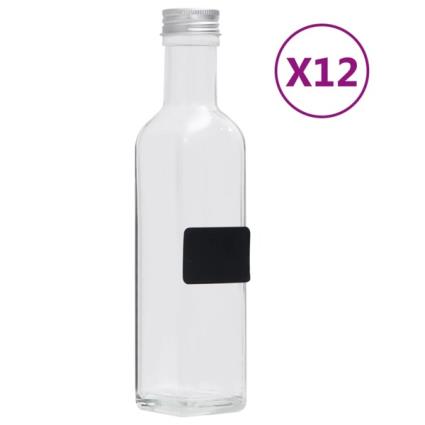 Garrafas de vidro com tampa de rosca 12 pcs quadradas 250 ml