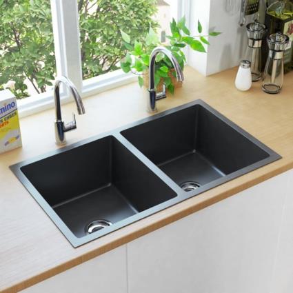 Lava-louça de cozinha artesanal com ralo aço inoxidável preto