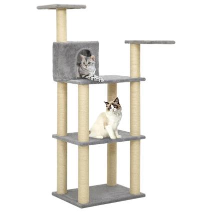 Árvore p/ gatos c/ postes arranhadores sisal 119 cm cinza-claro