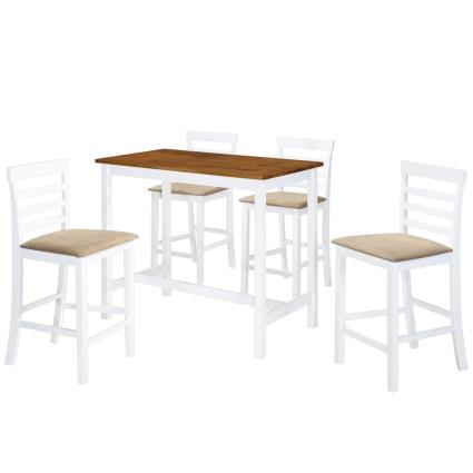 Mesa e cadeiras de bar 5 pcs madeira maciça castanho e branco