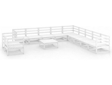 12 pcs conjunto lounge de jardim pinho maciço branco