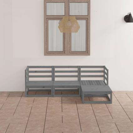 4 pcs conjunto lounge de jardim pinho maciço cinzento