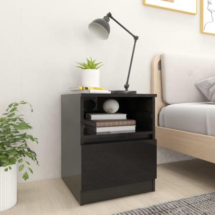 Mesas cabeceira 2 pcs 40x40x50 cm contraplacado preto brilhante