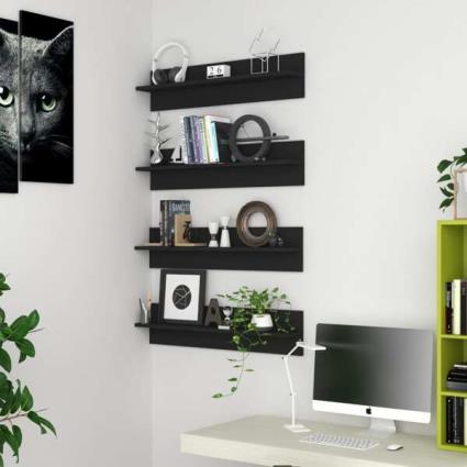 Estantes de parede 4 pcs 80x11,5x18 cm contraplacado preto