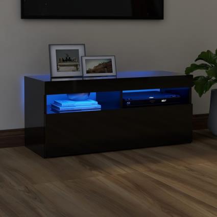 Móvel de TV com luzes LED 90x35x40 cm preto brilhante