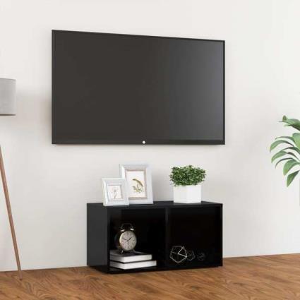 Móvel de TV 72x35x36,5 cm contraplacado preto brilhante