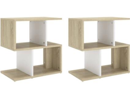 Mesas cabeceira 2pcs 50x30x51,5cm contraplacado branco/carvalho