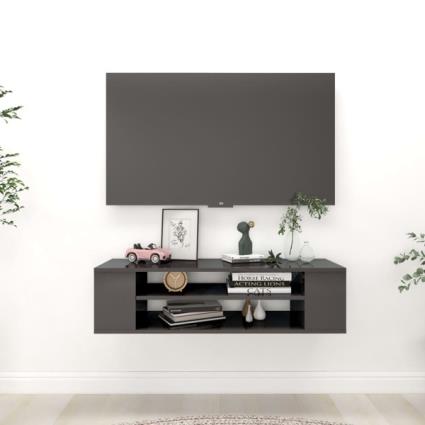 Móvel de TV p/ parede 100x30x26,5 cm contrap. cinza brilhante