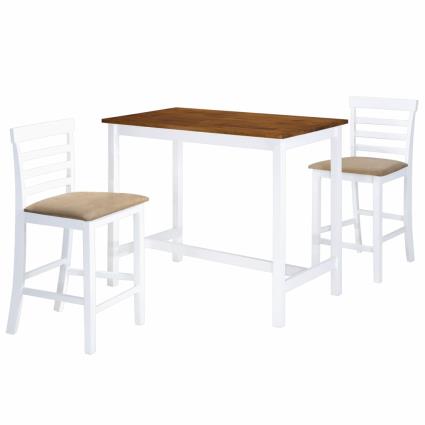 Mesa e cadeiras de bar 3 pcs madeira maciça castanho e branco