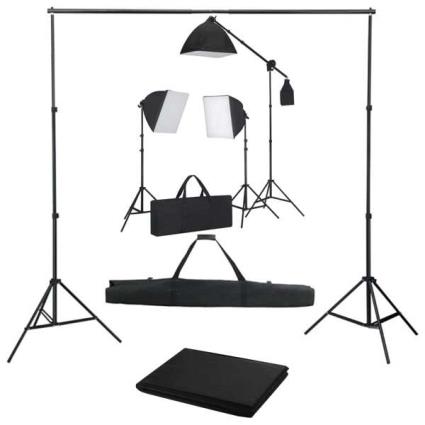 Kit de estúdio fotográfico com softbox de iluminação e fundo