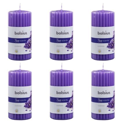 Velas cilíndric. perfumadas c/ nervuras 6pcs 120x58mm lavanda