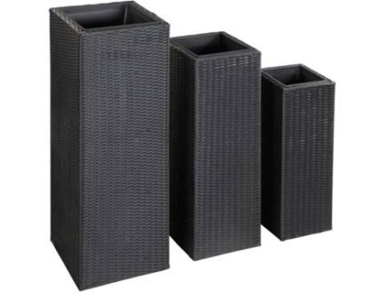 Vasos/floreiras para jardim 3 pcs vime PE preto