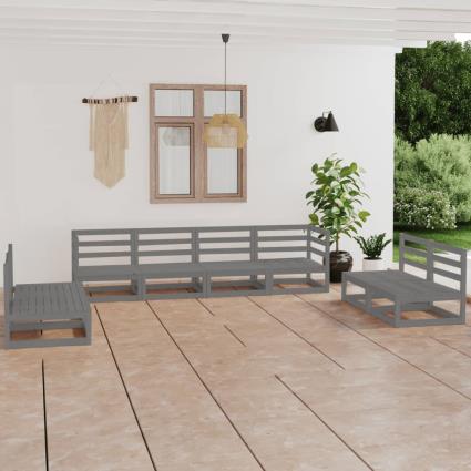 8 pcs conjunto lounge de jardim pinho maciço cinzento