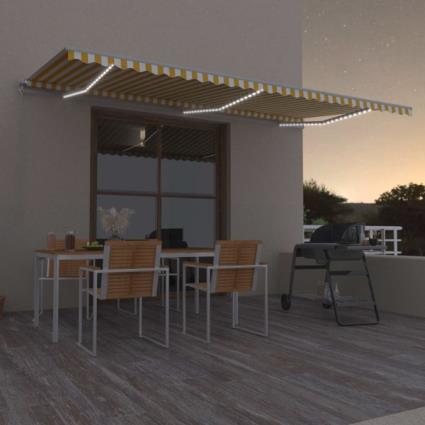Toldo retrátil manual com LED 600x300 cm amarelo e branco