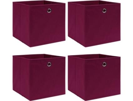 Caixas de arrumação 4 pcs 32x32x32 cm tecido vermelho escuro