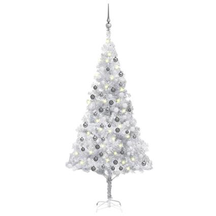 Árvore Natal artificial c/ luzes LED/bolas 180 cm PET prateado